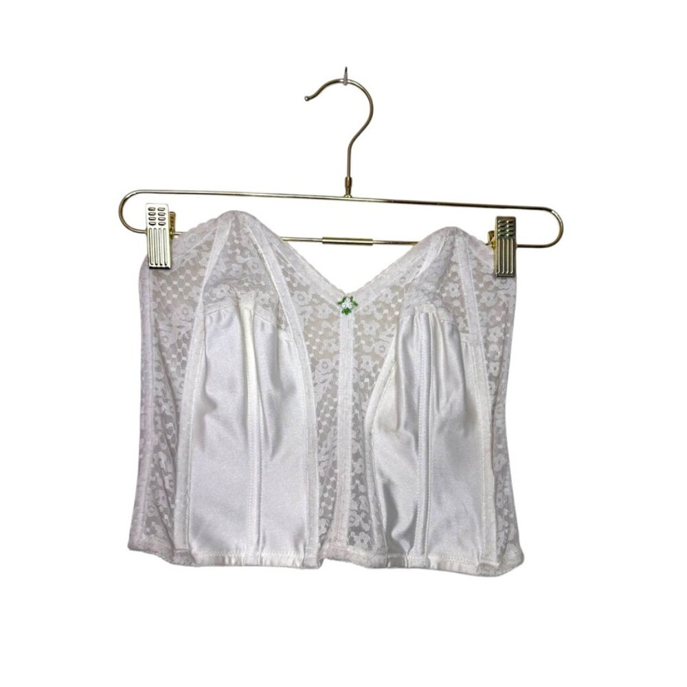 Vintage 80's Lady Marlene Bustier Lace Corset Sheer Floral White Women‎ 36D